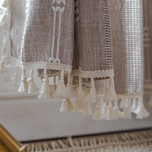 Deeprove Boho Curtains 84 Inches Long for Bedroom, Taupe Cotton Linen