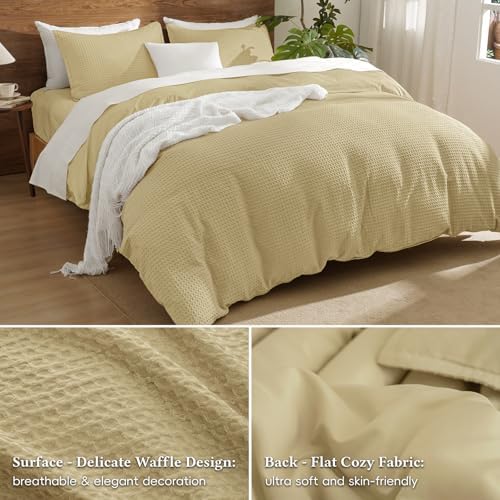 David's Home Textured Waffle Weave Duvet Cover Set, Twin Size, Pale