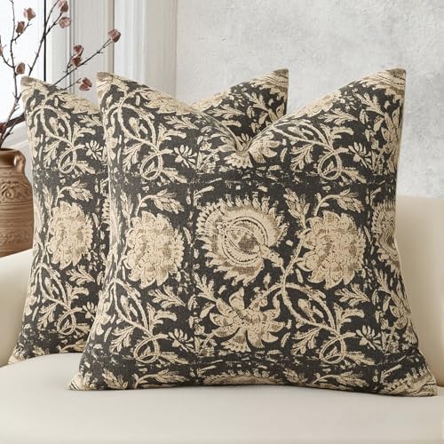 Vintage Floral Print Throw Pillow Covers 20x20 Set of 2 Neutral Modern