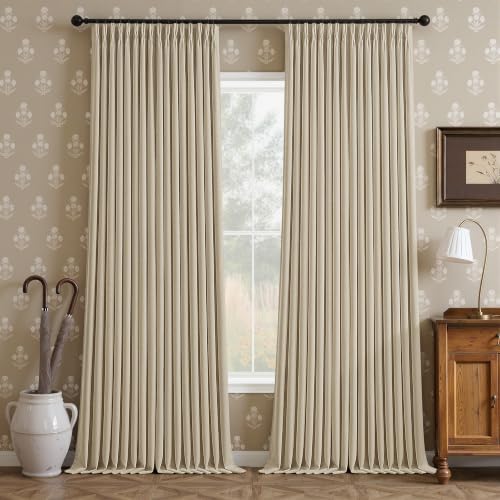 Oatmeal 108 Inch Blackout Pinch Pleated Curtains 2 Panel Set for