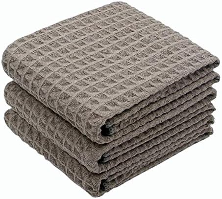 Waffle Weave Kitchen Towels Dish Towels, 3 Pack, 16x24 Inch, Gray