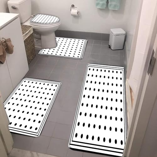 4Pcs Black Polka Dot Bath Mat Set Modern Abstract Vintage Fashion