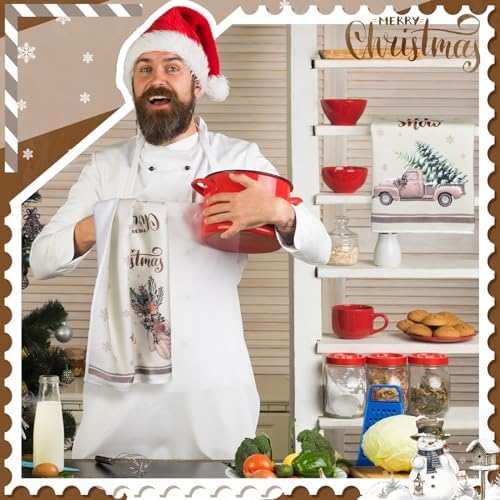 6 Pcs Christmas Dish Towels, Vintage Xmas Kitchen Towels, 16 x 24 Inch