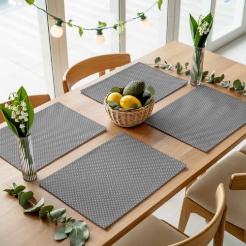 Basketweave Placemats Set of 8, Rustic Minimalist Gray Woven Dashes