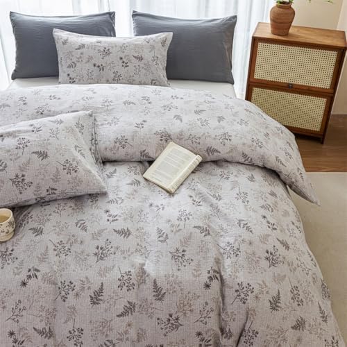 King Duvet Cover Set - Soft Botanical Leaf Pattern Bedding 3 Pieces