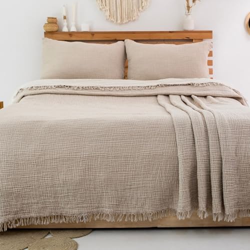 100% Cotton Muslin Bedspread – Lightweight Breathable Gauze Blanket