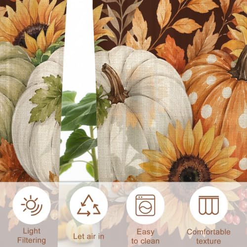 Thanksgiving Pumpkins Sheer Curtains 72 Inches Long, Fall Maple Leaves