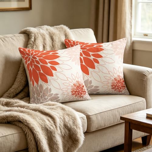 Burgundy Blush Abstract Dahlia Floral Linen Throw Pillow Cover 18x18