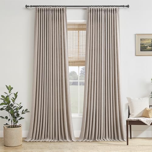 Jowels Beige Pinch Pleated Memory Trained Linen Curtains 120 Inch Long