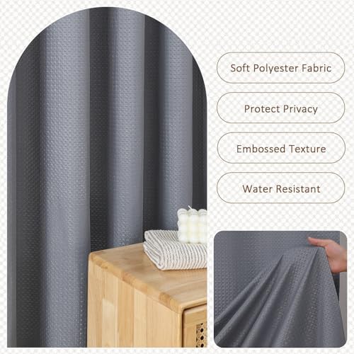 Grey Shower Curtain 72 Inch Length 1 Piece, Waffle Embossed Textured
