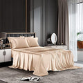 AiMay 6 Piece Satin Bedding Sheet Set Queen Taupe Deep Pocket 1800