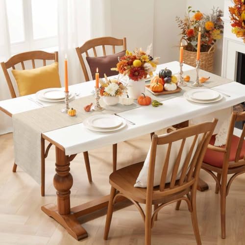 Modern Boho Table Runner 108 Inches Long, Solid Color Linen Texture