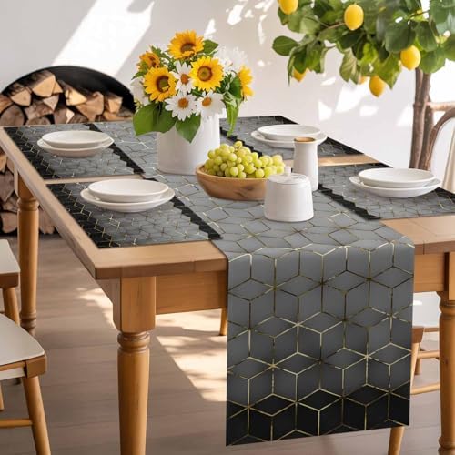 Placemats Set of 8, Gray Mottled Gradient Geometric Washable Table