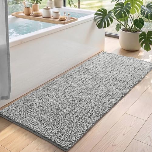 DEXI Chenille Bathroom Runner Rugs 60x24, Bath Mat Non Slip, Light