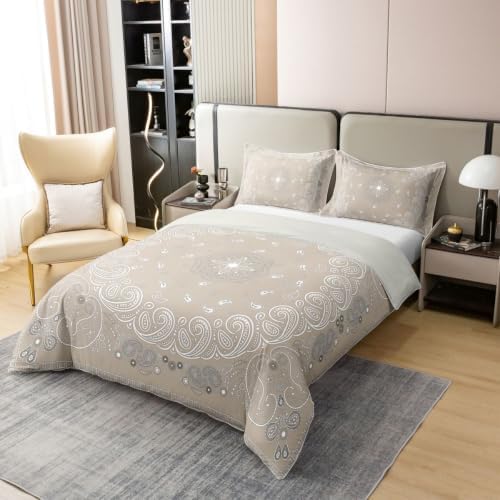 Erosebridal Beige Paisley Bandana 100% Cotton Duvet Cover Bohemian