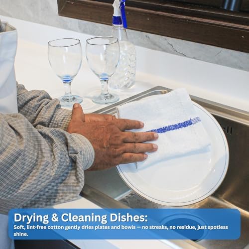 Bar Mop Kitchen Towels – Pack of 50, 16 x19 Inches, Blue Stripe Cotton