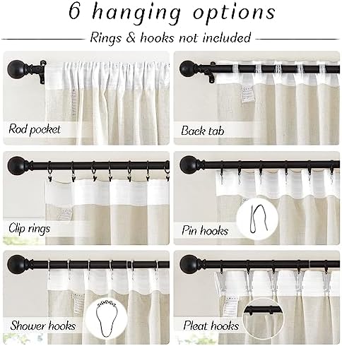 NICETOWN Natural Linen Curtains for Bedroom, Back Tab & Rod Pocket