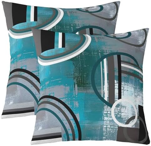 Teal Blue Green Gray Throw Pillow Covers 22x22 Inch Set of 2,Grunge