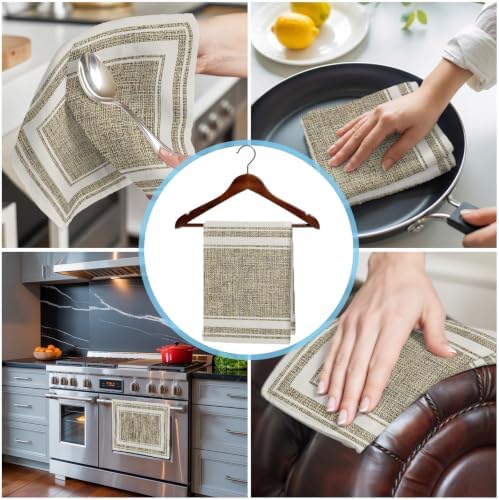 Beige Rustic Kitchen Towels Set of 3, Absorbent Dish Towels for