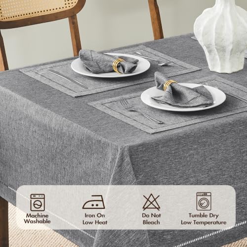 Gray 60x120 Rectangle Polyester Linen Farmhouse Tablecloth