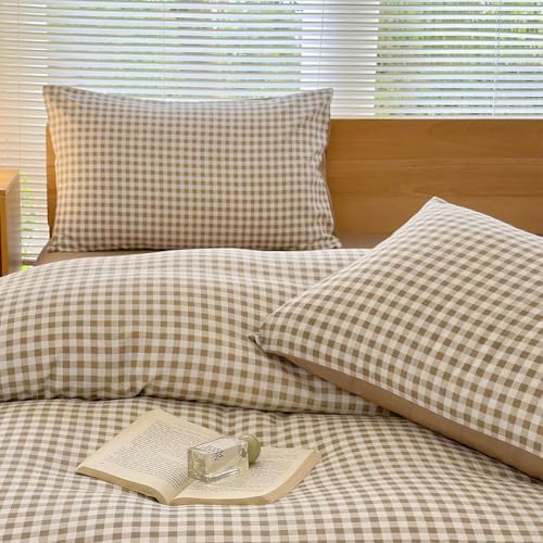 NSNLGSGC Tan Gingham Plaid Pillow Shams, 20"x30", Set of 2