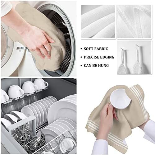 Kitchen Towels or Dish Towels, Khaki White Stripe 18 X 28 Inches