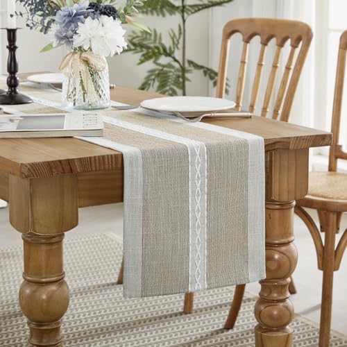 Wracra Embroidered Table Runner Linen Table Runners 108 inches Long