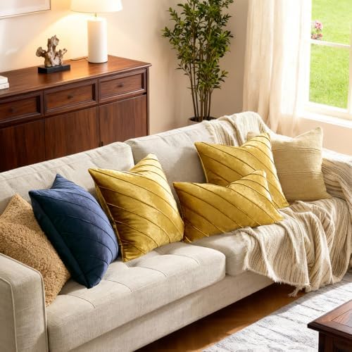 GIGIZAZA Decorative Gold Velvet Stripe Throw Pillow Covers 20x20 Set