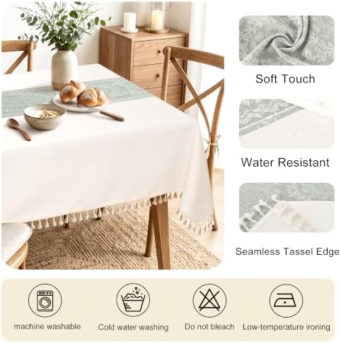 DWCN Rectangle Tablecloth Jacquard Faux Linen 55x70 Inch Beige