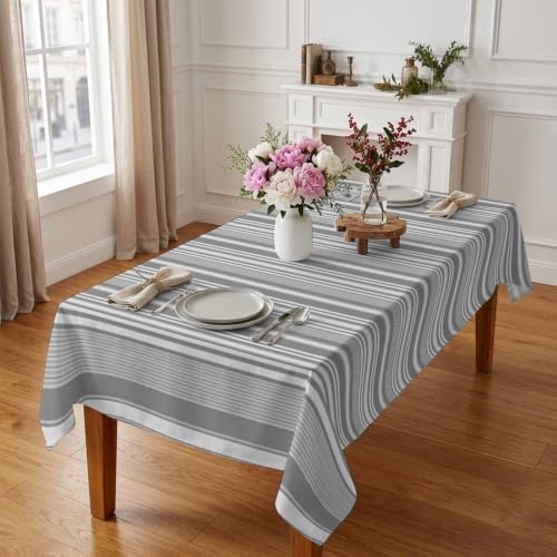 Rectangle Tablecloth, Neutral Textured Striped Waterproof Table Cloth