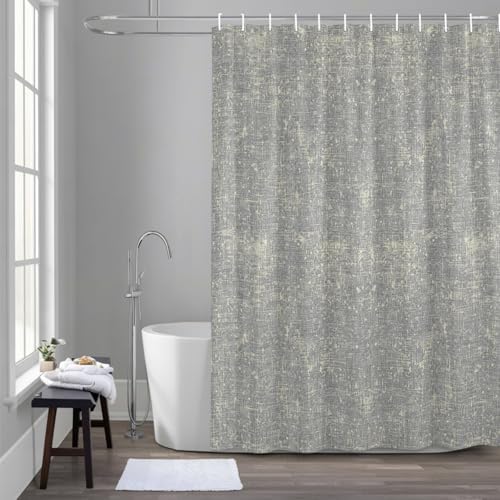 Gray Beige Linen Textured Shower Curtain 84 inches Extra Long Vintage