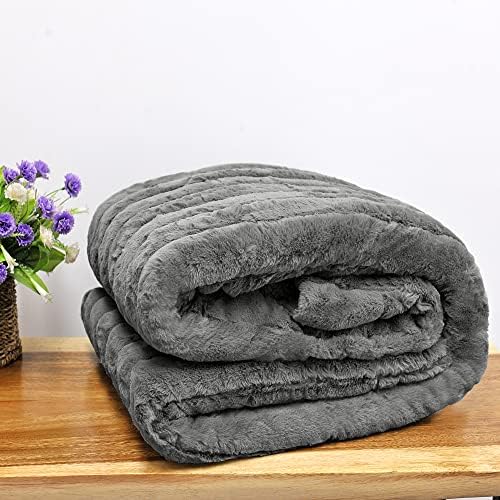 Stripe Faux Fur Throw Blanket with Sherpa Back, 60"x80", Dark Gray