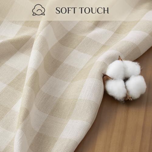 Softalker Gingham Round Tablecloth with Tassel, Beige, 70" x 70"