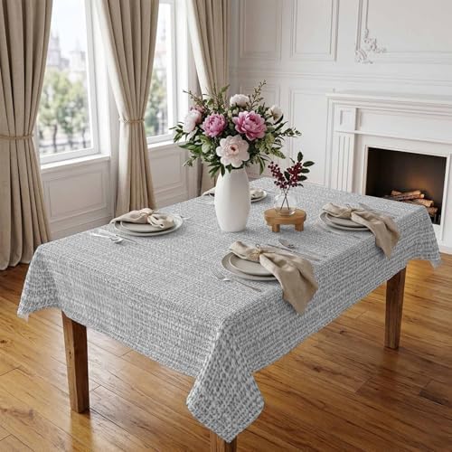 Modern Gray Linen Texture Waterproof Tablecloth for Rectangle