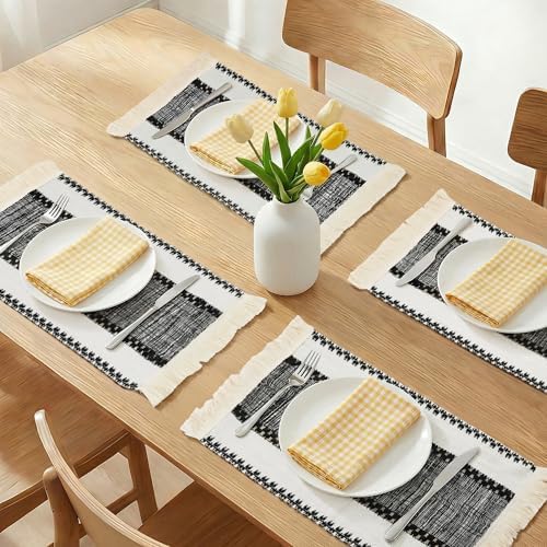 Farmhouse Wipeable Cotton Linen Placemats Set of 6 Dining Table Decor