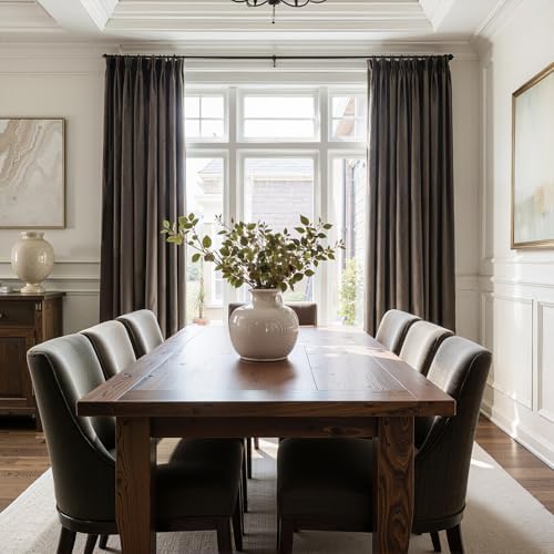 120 inch Brown Velvet Curtains Pinch Pleated Drapes with