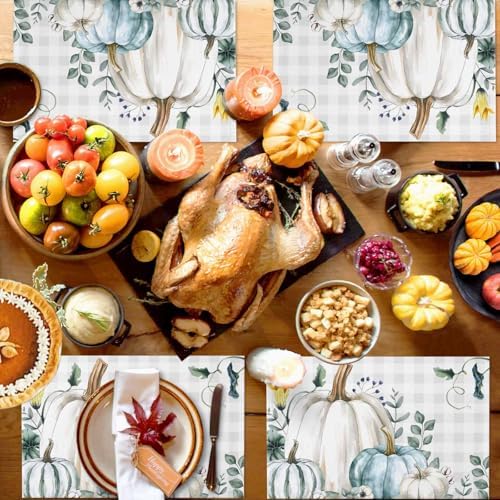 Placemats Set of 8, Thanksgiving Autumn Pumpkins Washable Table Mats