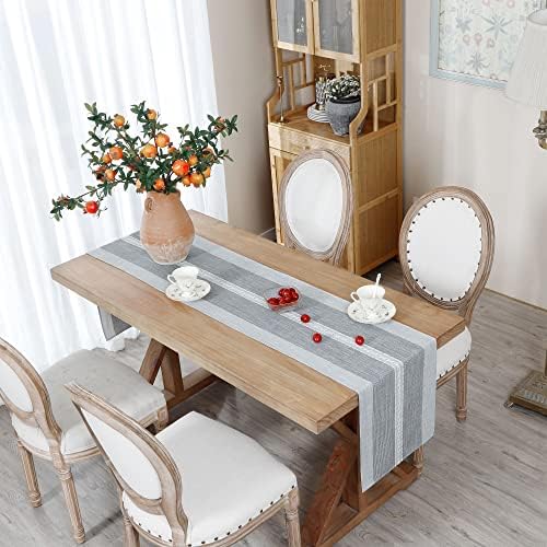 NEWISHER Farmhouse Braided Striped Embroidery Table Runner 108 inches
