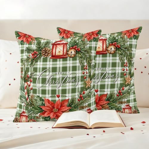 Christmas Outdoor Pillow Covers 18"x18" Set of 2,Waterproof Throw