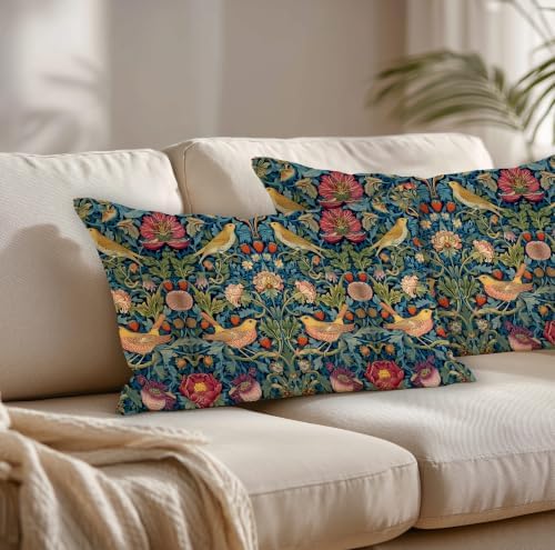 Vintage Botanical Throw Pillow Covers Set of 2, Autumn Floral Bird