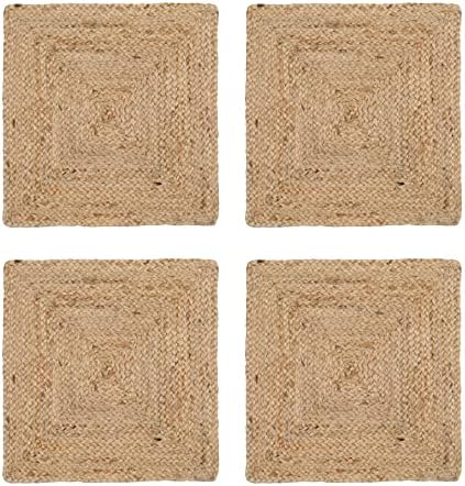 Hausattire Jute Braided Woven Placemats, Set of 4, 14x14 in, Natural