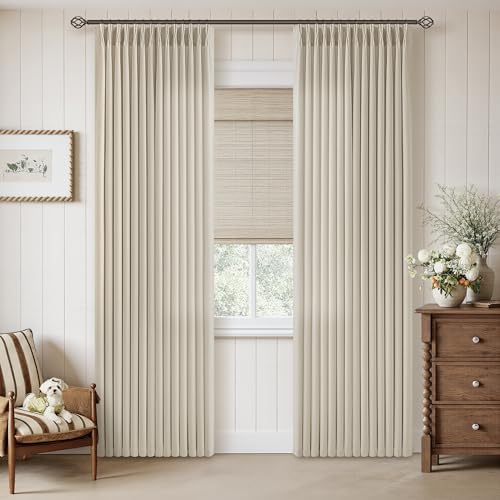 TWODRAPES Oatmeal Pinch Pleated Linen Curtains 84 Inch Length 2 Panels