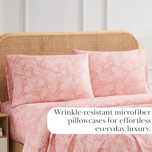 Pillow Cases Set of 2 Queen Size Floral 20 x 30 White with Coral