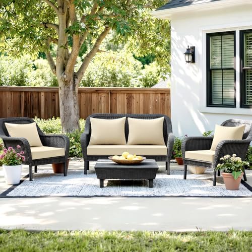MIULEE Beige Outdoor Chair Cushion 24x24 Inch for Patio Furniture