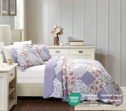 Brilliant Sunshine Rose Violet Patchwork Quilt Set, Full/Queen Size