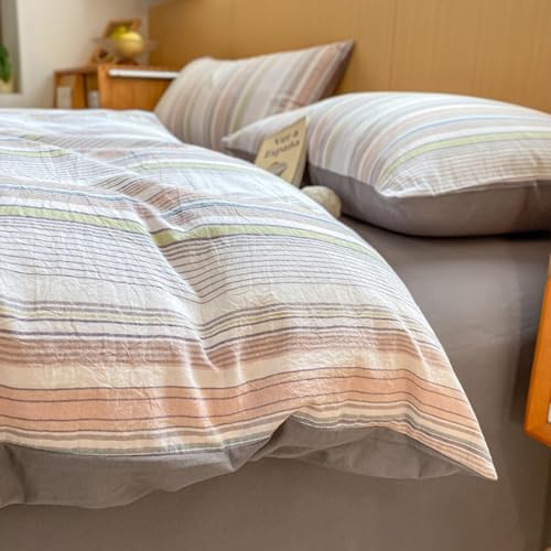 100% Cotton Bedding Comforter Cover Set, Soft Comfort Stripe Washed