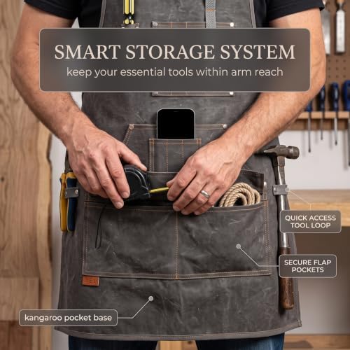 Waxed Canvas Work Apron for Men and Women,Grey,Brown,One Size