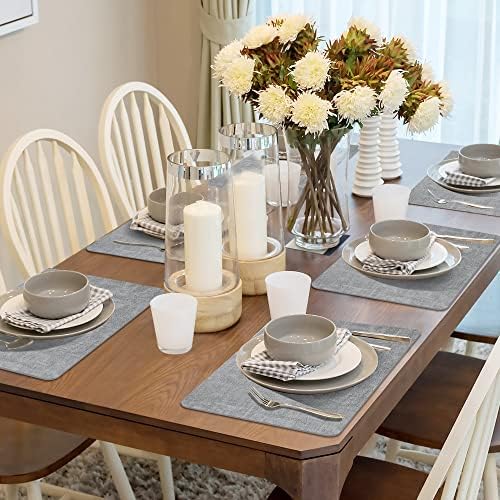 Maxpearl Faux Leather Placemats Set of 6, Easy to Clean, Grey