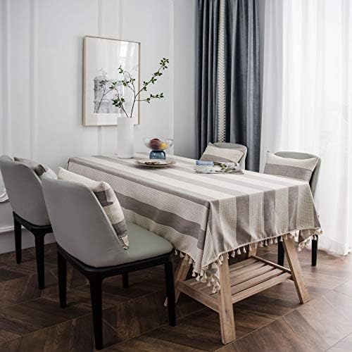 Striped Tablecloth Stitching Tassel Table Cloth Cotton Linen