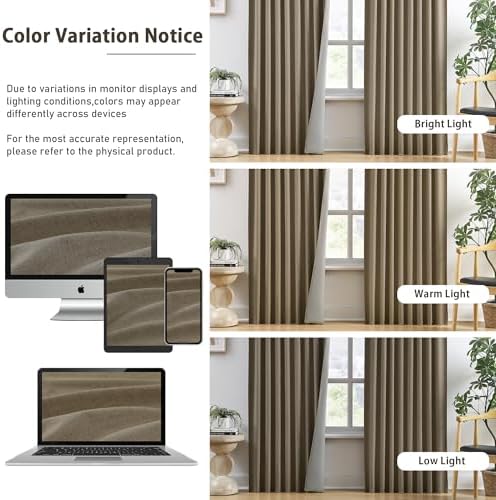 Linen Brown Room Darkening Curtains for Living Room 50 x 96 2 Panels